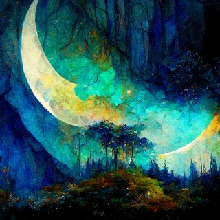 لوحة زيتية, قمر, غابة
