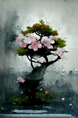 زهور الكرز, ياباني, بونساي, جنون, مجرد, مطر