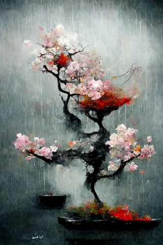 زهور الكرز, ياباني, بونساي, جنون, مجرد, مطر